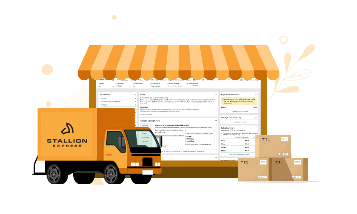 Amazon Store with stallion express truck