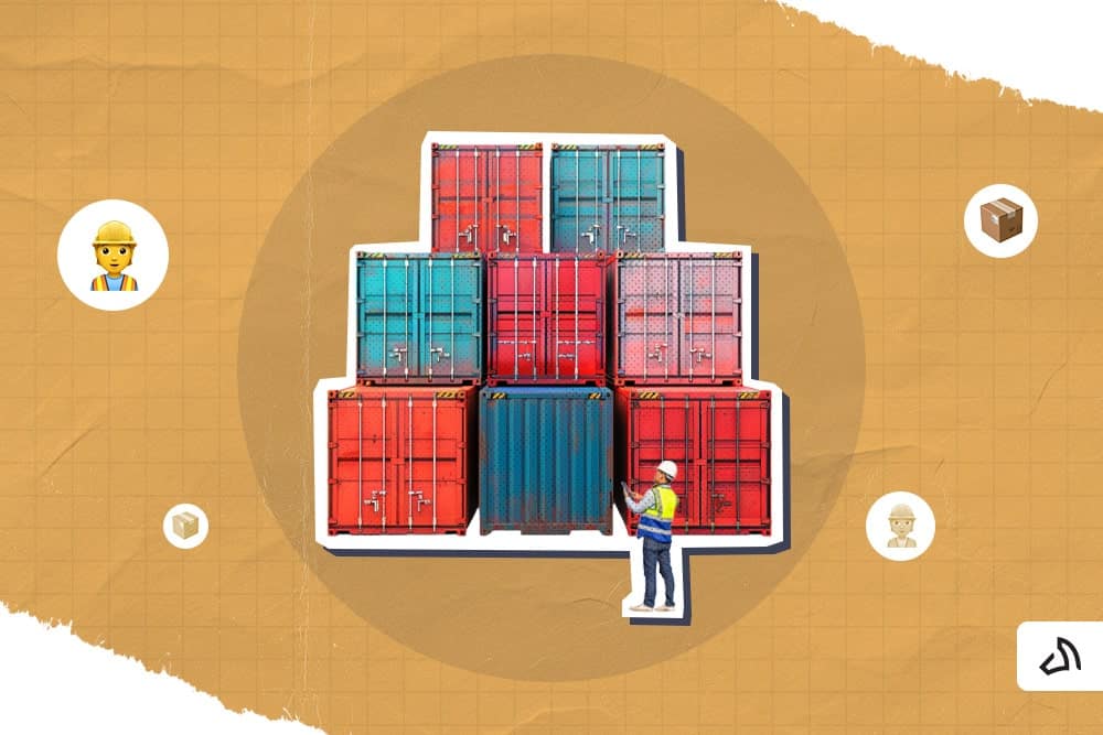 A man is inspecting the shipping containers.