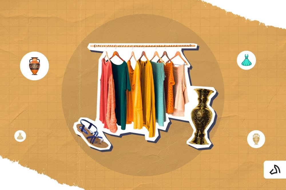 Clothes are hanged with a sandal and vase on both sides