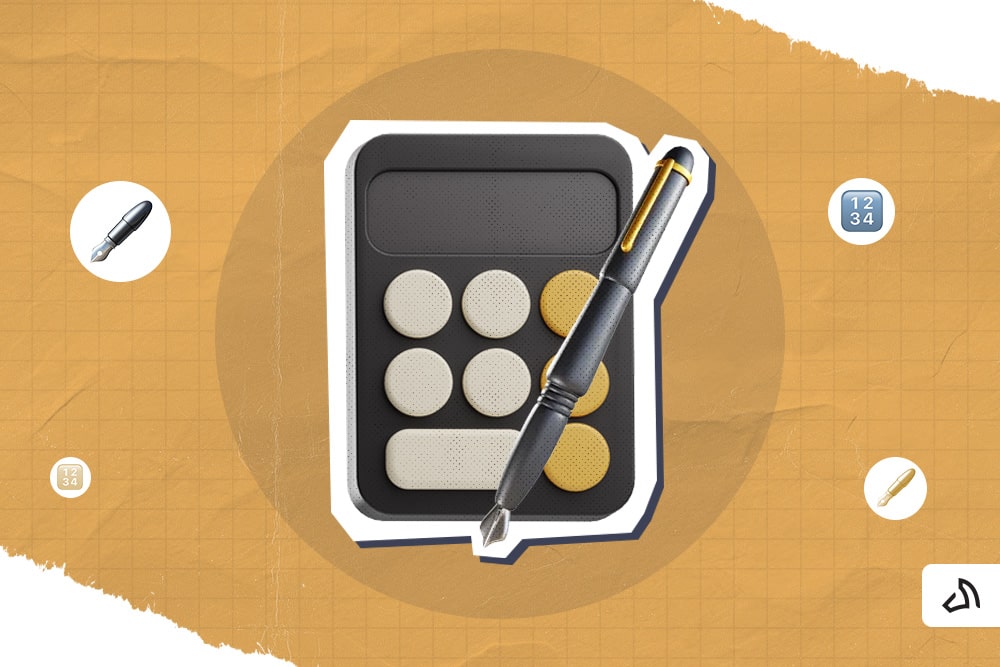 A black calculator with a black pen on top