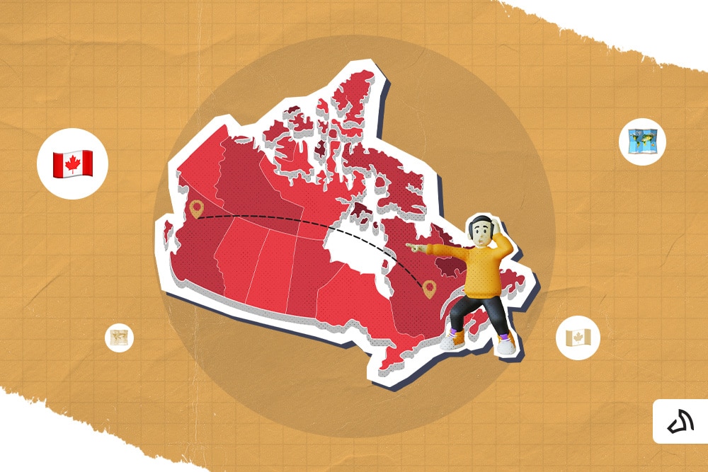 A person on top of the Canadian map.