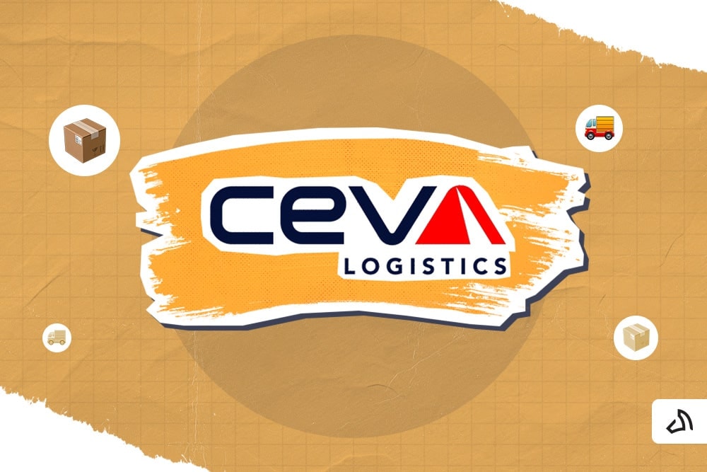 CEVA Logistics logo with an orange paint stroke at the back