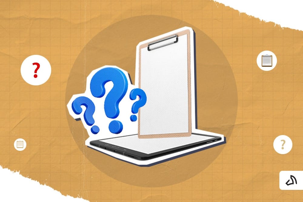 A checklist board and a three question marks on top of a tablet