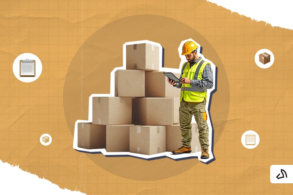 A man checking a neatly stacked boxes