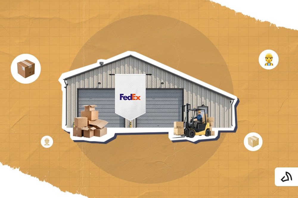FedEx banner placed at the entrance of the warehouse.