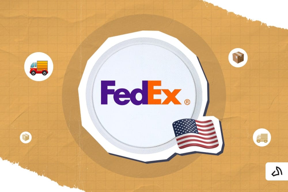 The FedEx logo with the US flag on its lower right side.