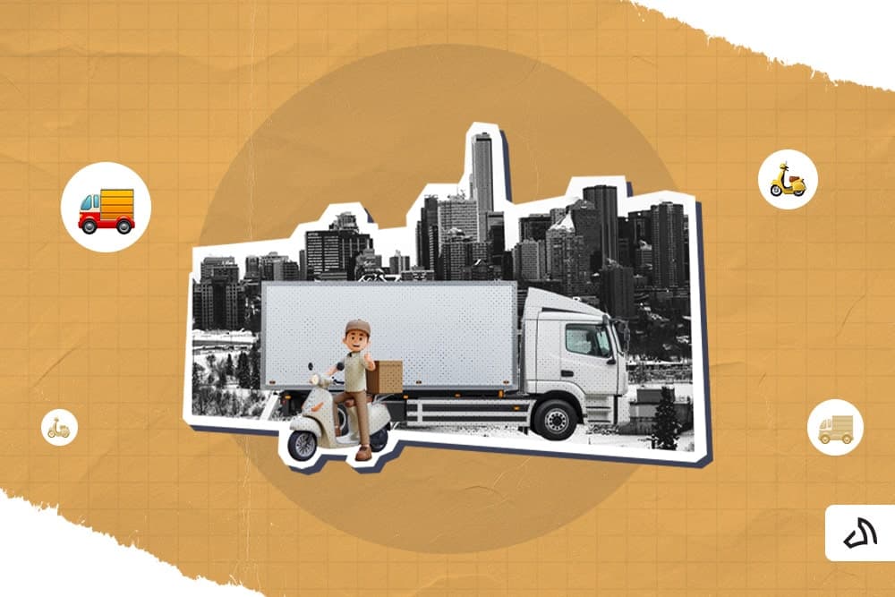 A person riding a motorcycle in front of a white delivery van