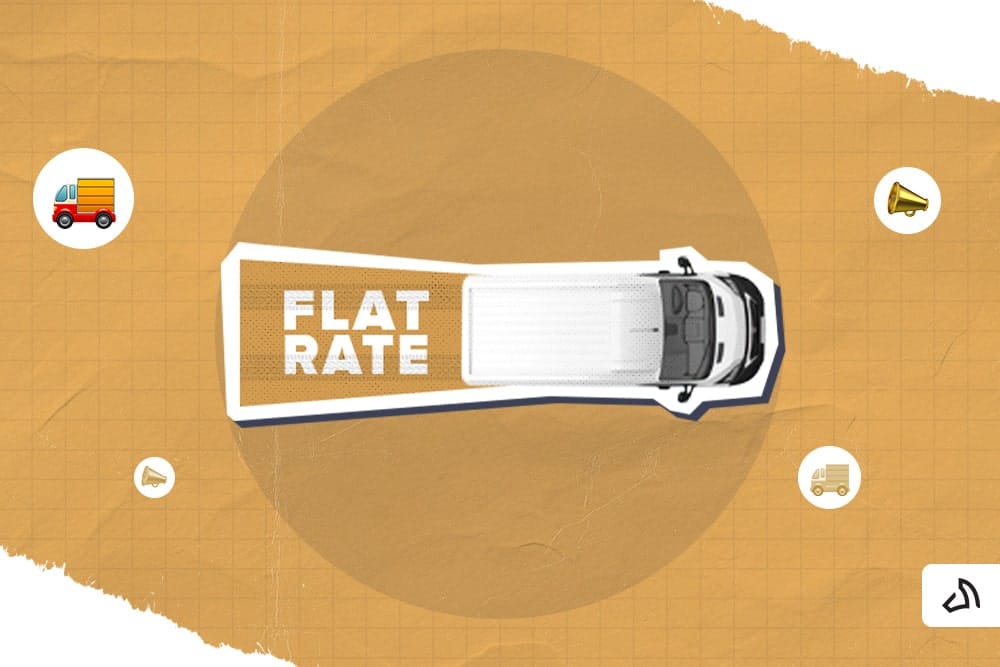 A white van on top of the "flat rate" road text