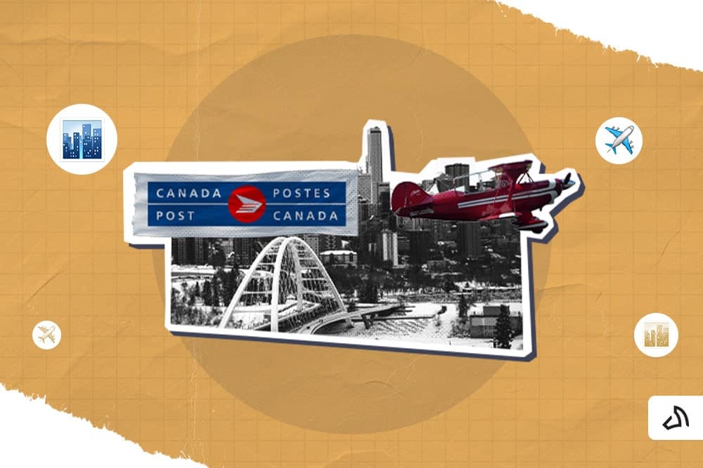 Canada Post banner carried by a red propeller aircraft