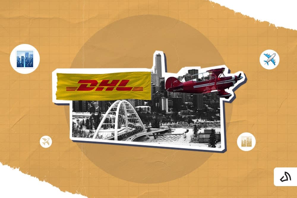 DHL banner carried by a red propeller aircraft