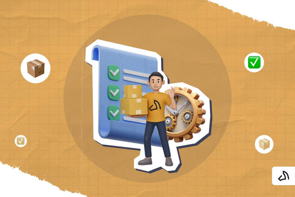 A 3D-graphic Stallion staff carrying two boxes with a checklist behind him