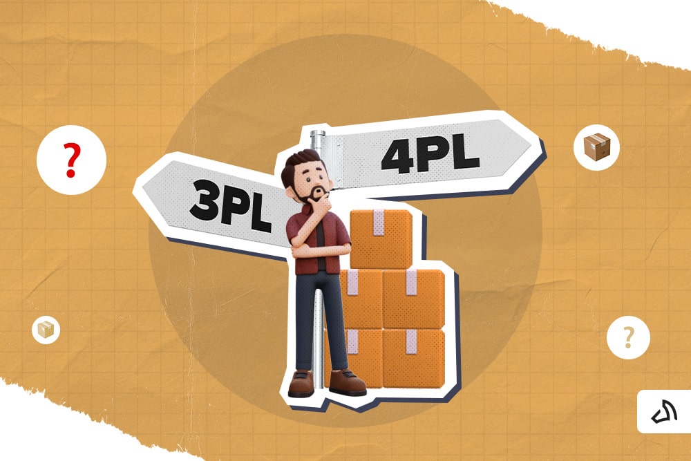 A person is thinking with a 3PL and a 4PL signages at the back.