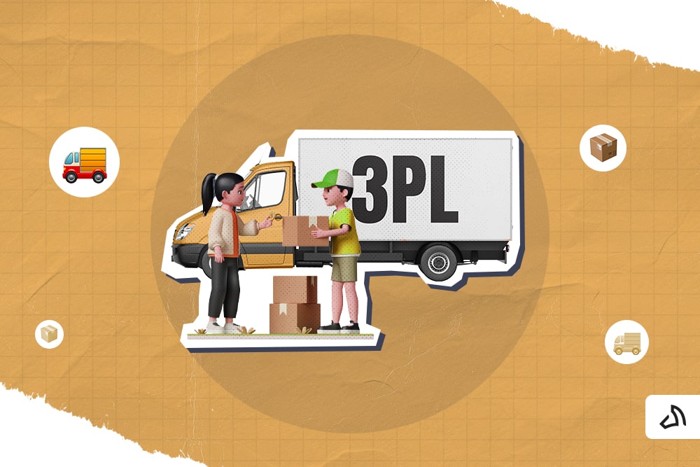 A 3PL van with two people giving and receiving packages
