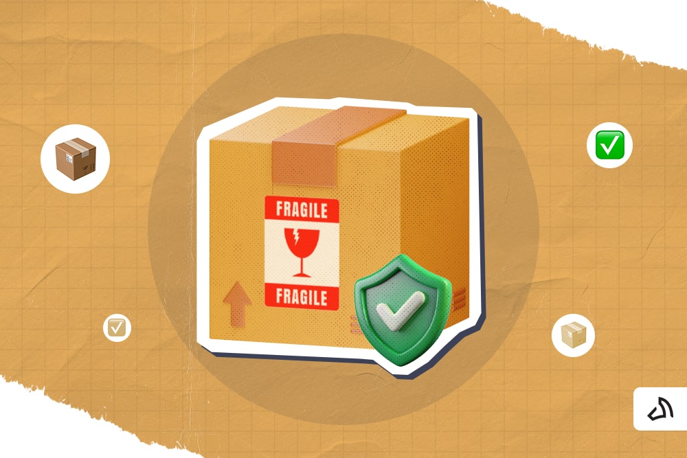 A box with a fragile sticker and a check mark