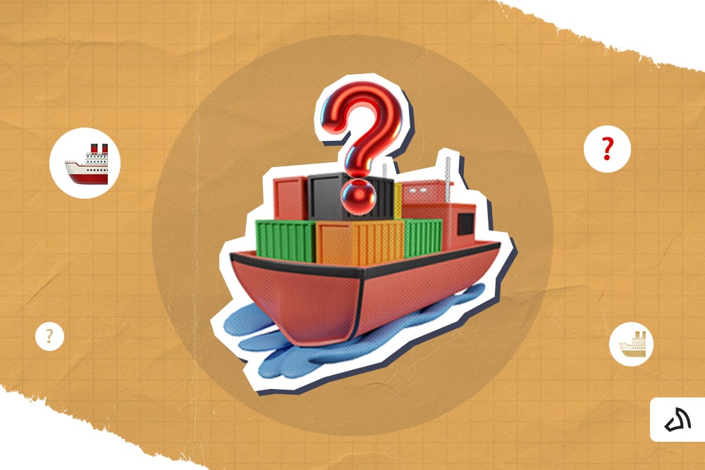 A container cargo with a red question mark