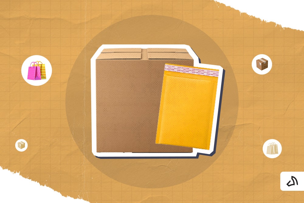 A plain brown box and a plain yellow shipping envelope