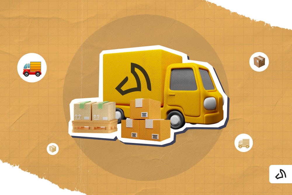 Stallion's delivery van with a pallet and a stack of boxes outside it